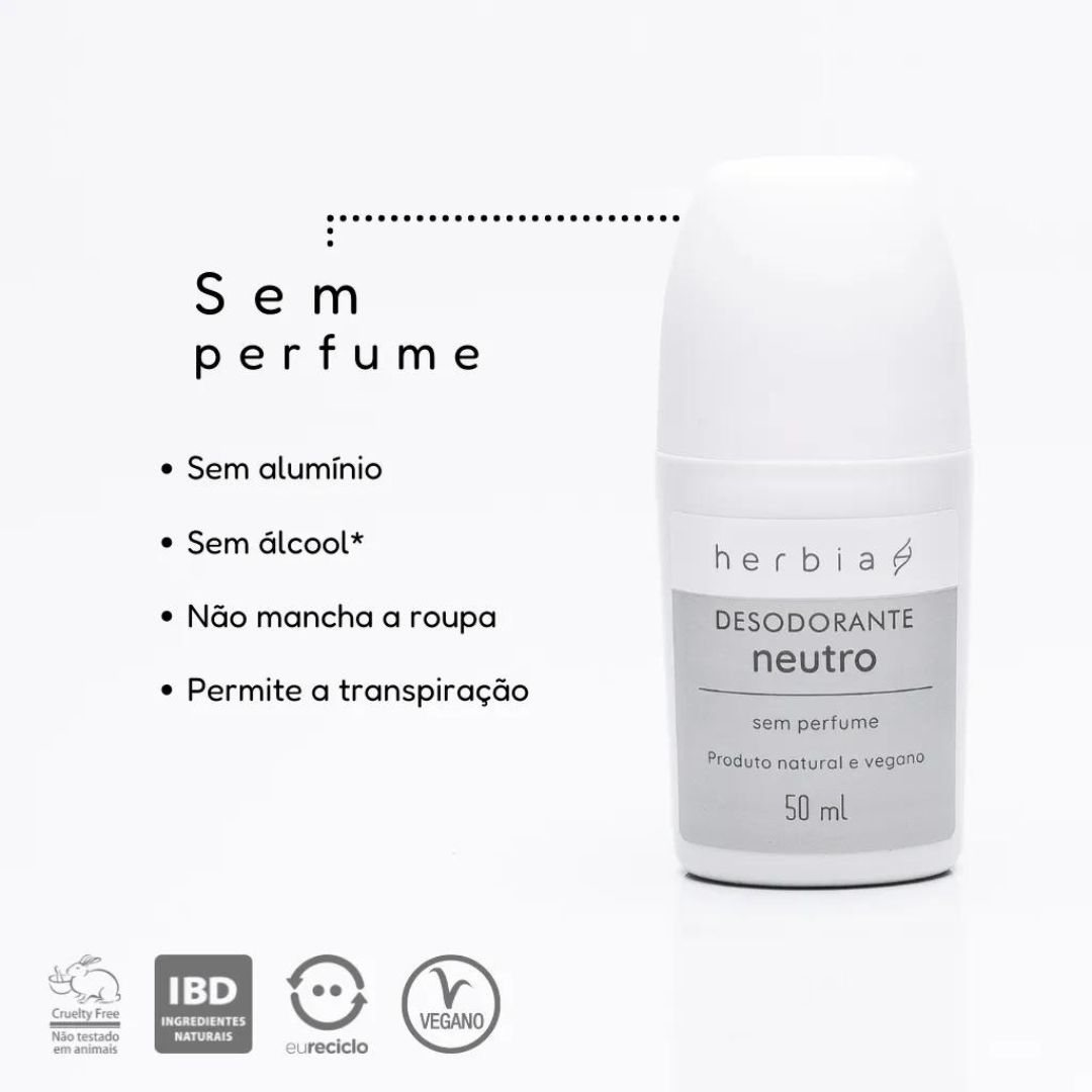 Desodorante Natural e Vegano Neutro - 50ml - Herbia