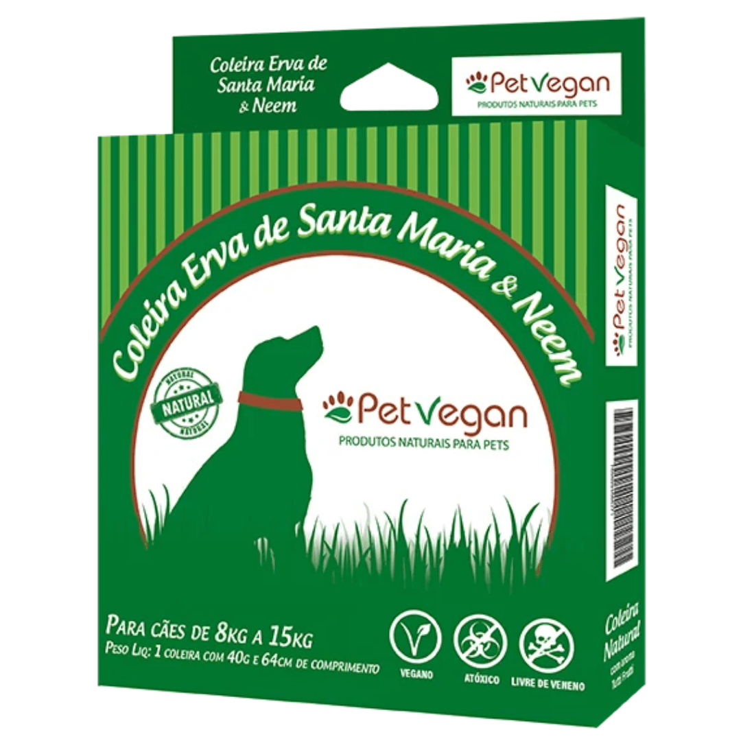embalagem de coleira natural erva santa maria e neem de 8kg a 15kg