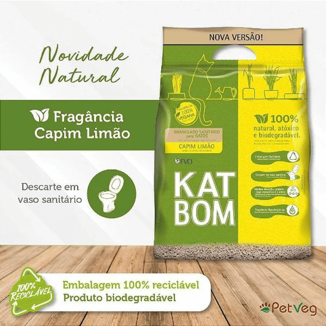 KATBOM Capim Limão - Granulado Higiênico Natural Para Gatos 3kg