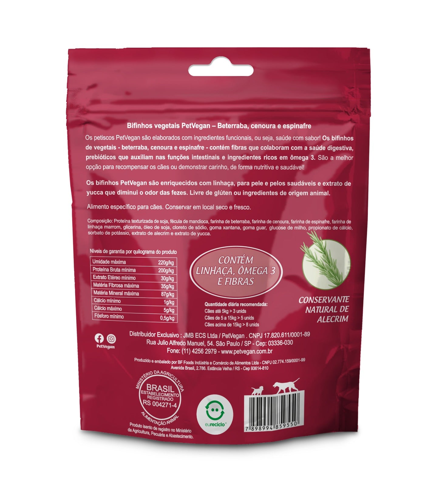 Bifinho Sem Glúten PetVegan Vegetais - Cenoura, Beterraba e Espinafre 300g