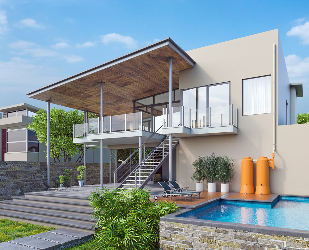 Simulação de como a cisterna de 750 litros ficaria instalada em uma casa