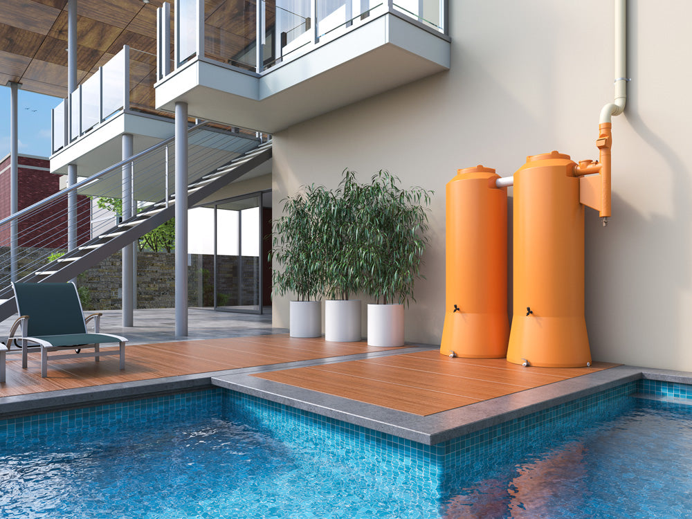 Visão aproximada da simulação do uso prático de duas cisternas de 750 litros