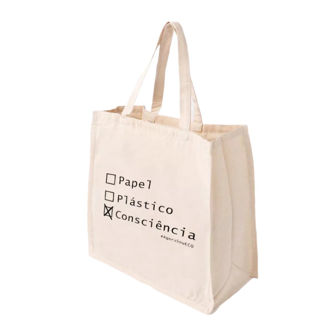 Sacola ecobag em tecido 100% algodão cru Grande Agora Sou Eco