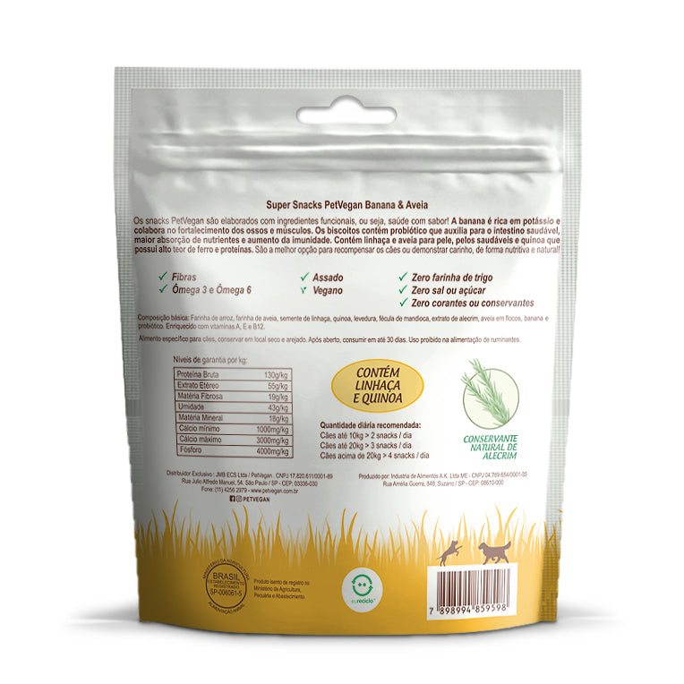 Snacks Petvegan Banana & Aveia - Probióticos Glúten Free