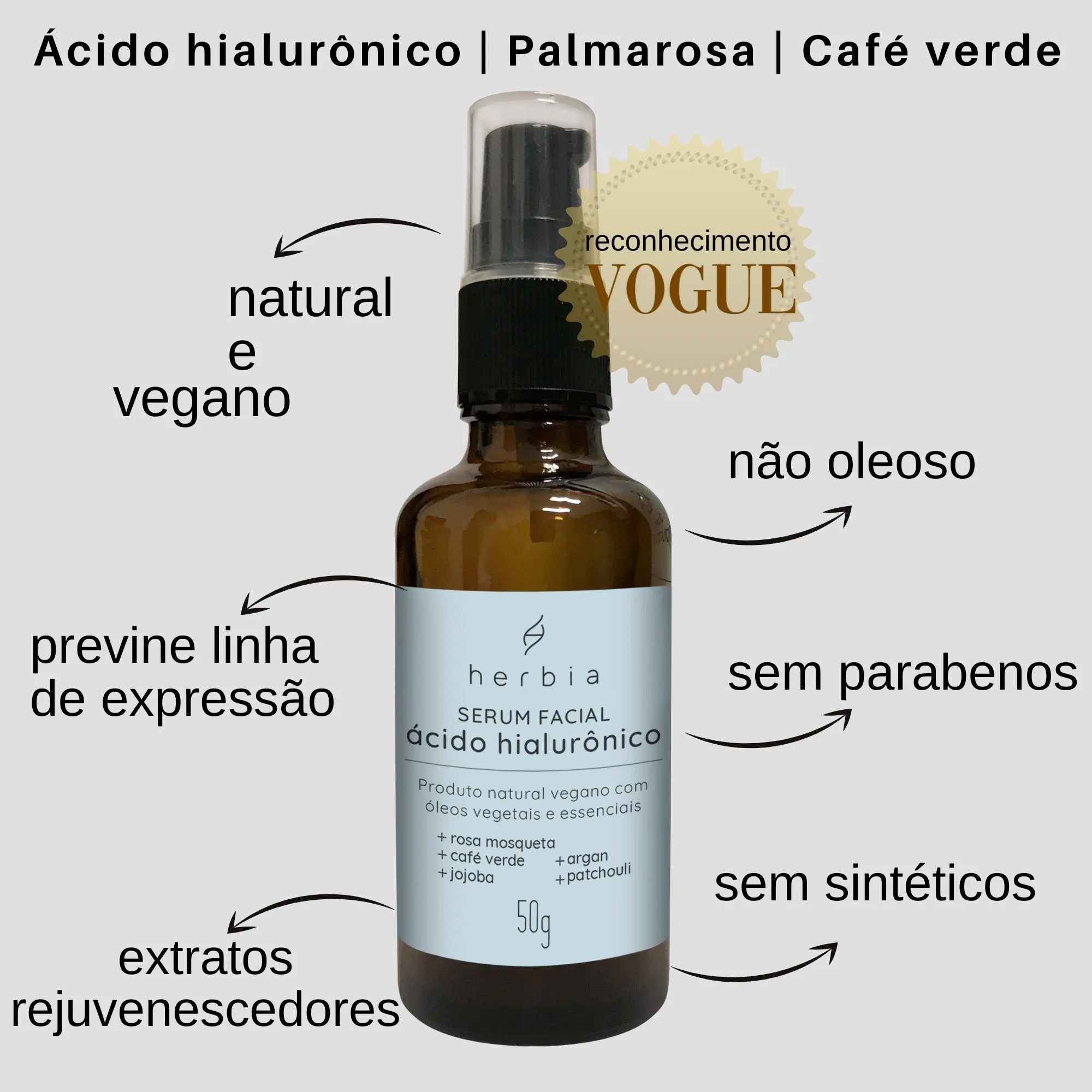 Sérum facial com ácido hialurônico Herbia