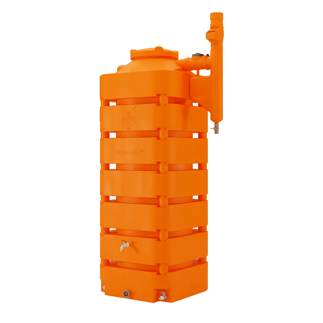 Cisterna Vertical 1050 litros na cor laranja com filtro
