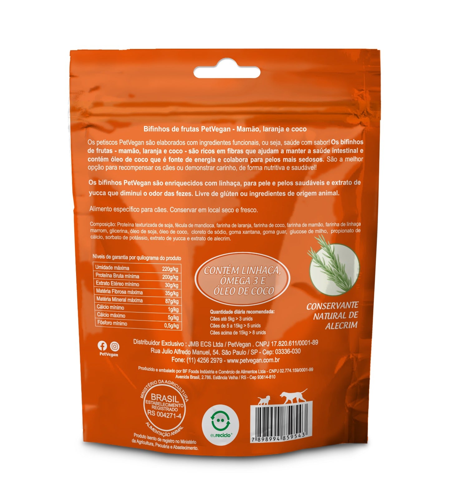 Bifinho Sem Glúten PetVegan Frutas - Mamão, Laranja e Coco 300g