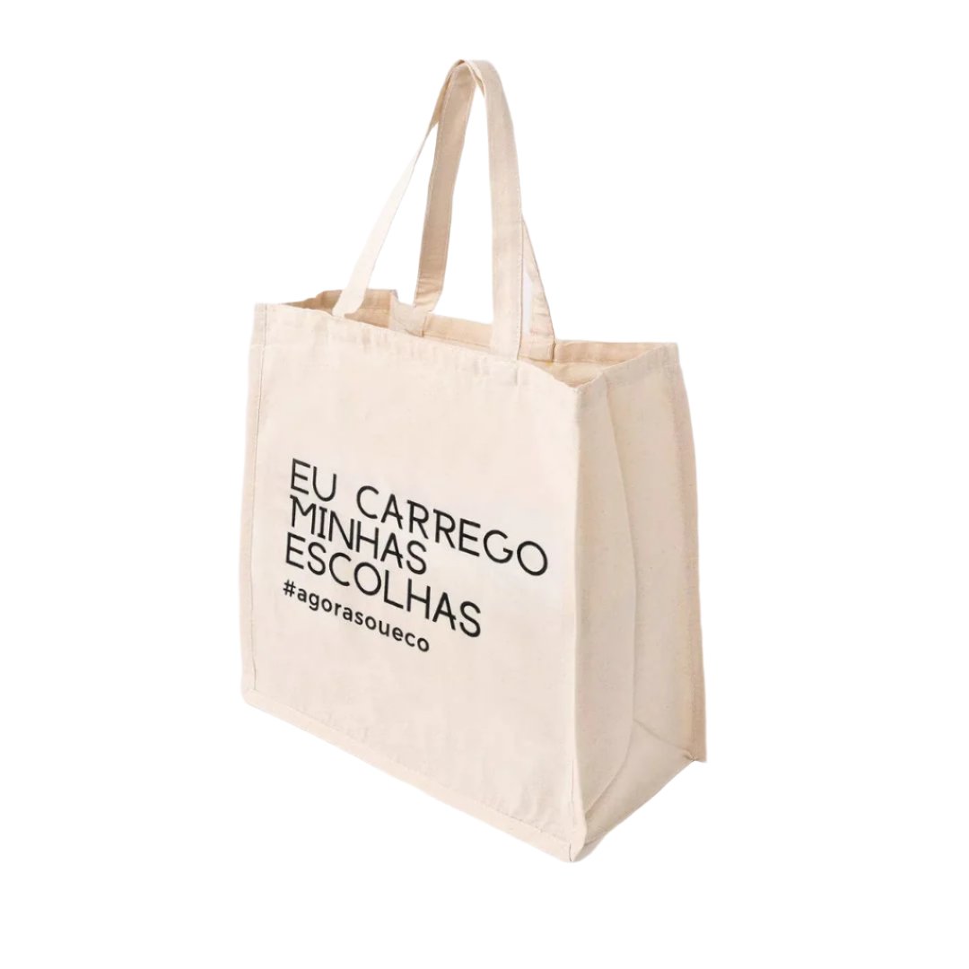 Sacola ecobag em tecido 100% algodão cru Grande Agora Sou Eco