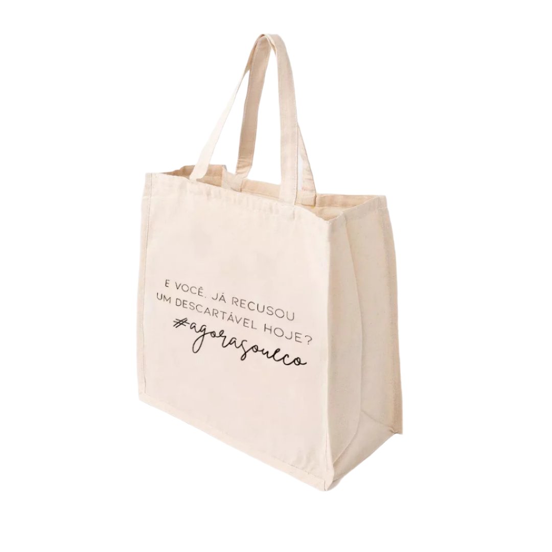 Sacola ecobag em tecido 100% algodão cru Grande Agora Sou Eco