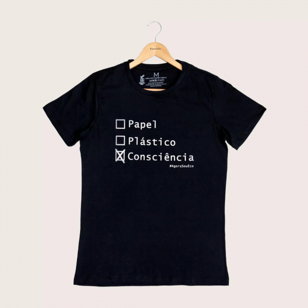 Camiseta Consciência - 100% Algodão Orgânico Preta Agora Sou Eco