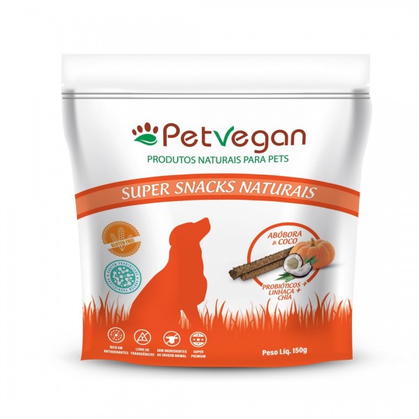 Super Snack Natural PetVegan -Abóbora e Coco c/ Probióticos 150g  - Glúten Free 