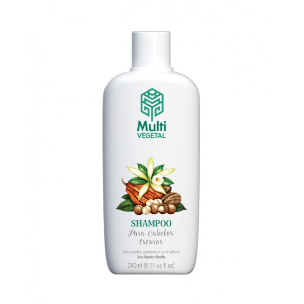 Shampoo Natural e Vegano Multi Vegetal para Cabelos Escuros de Cacau, Nogueira e Baunilha 240 ml