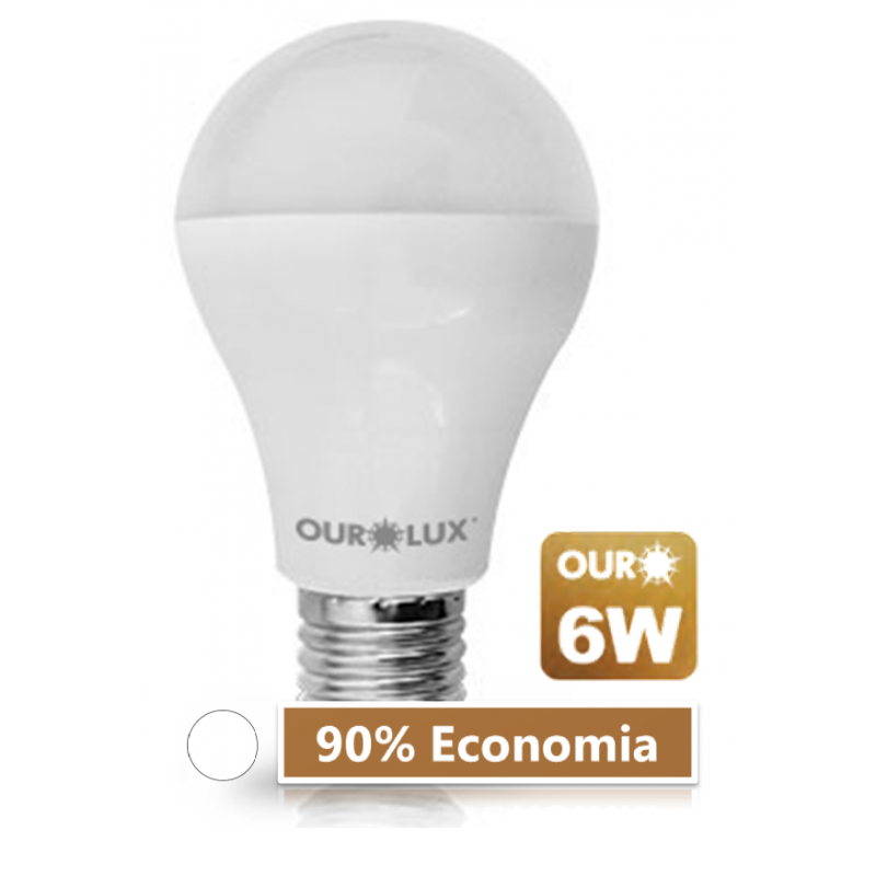 Lampada LED 6W 6500K Ourolux Branca - 90% de Economia