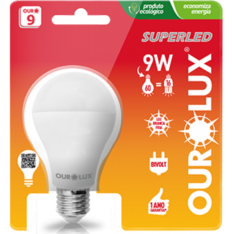 Lampada LED 9W 2700K Ourolux Amarela - 85% de Economia