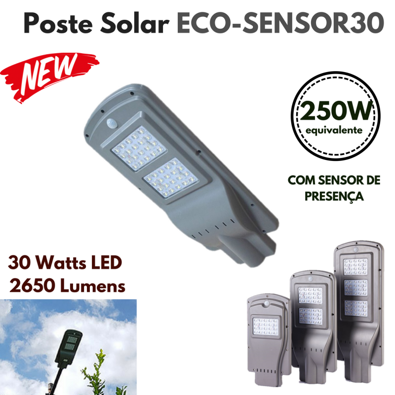 Poste Energia Solar LED com SENSOR-30